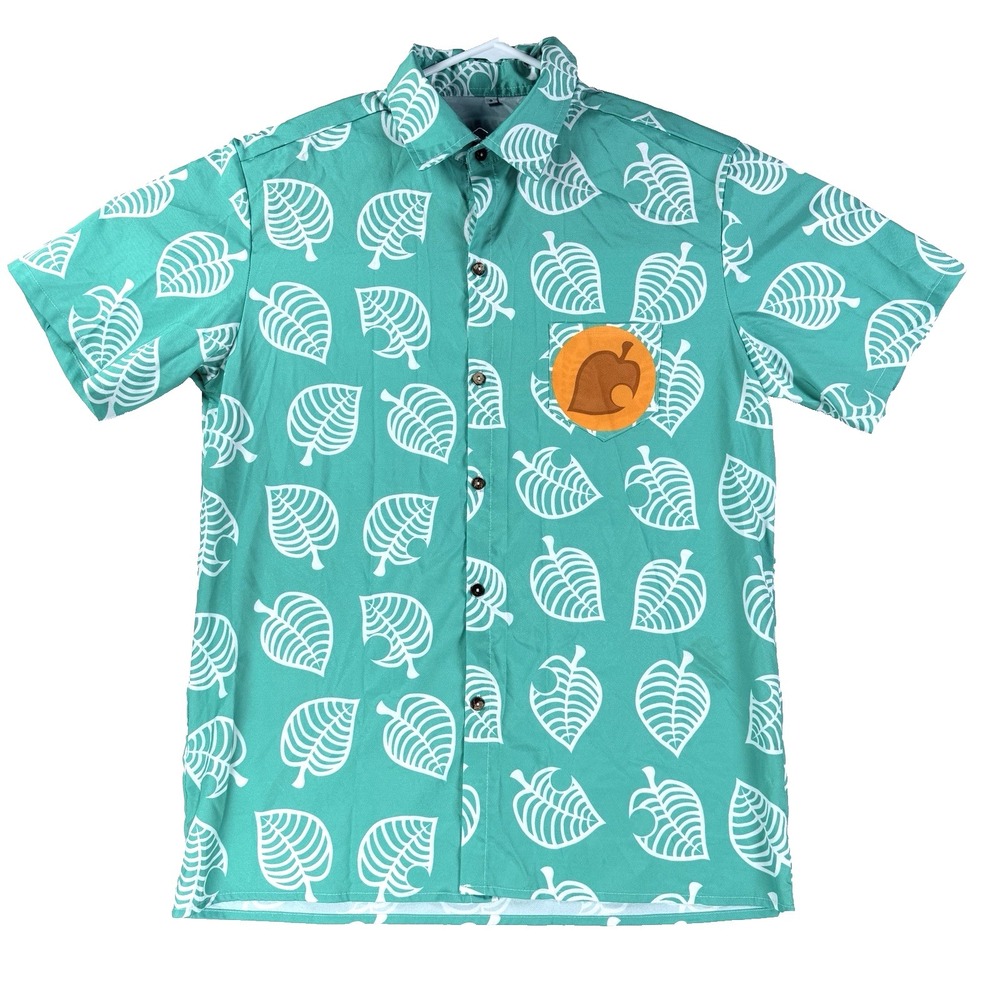Mens Animal Crossing New Horizons Button Up Shirt Blue Short Sleeve Sz Small